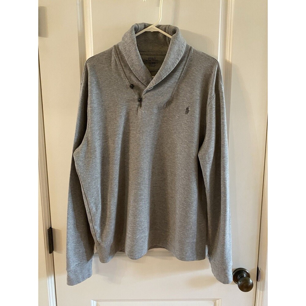 Polo Ralph Lauren Shawl Collar Jersey Pullover Sweatshirt Mens L Gray
